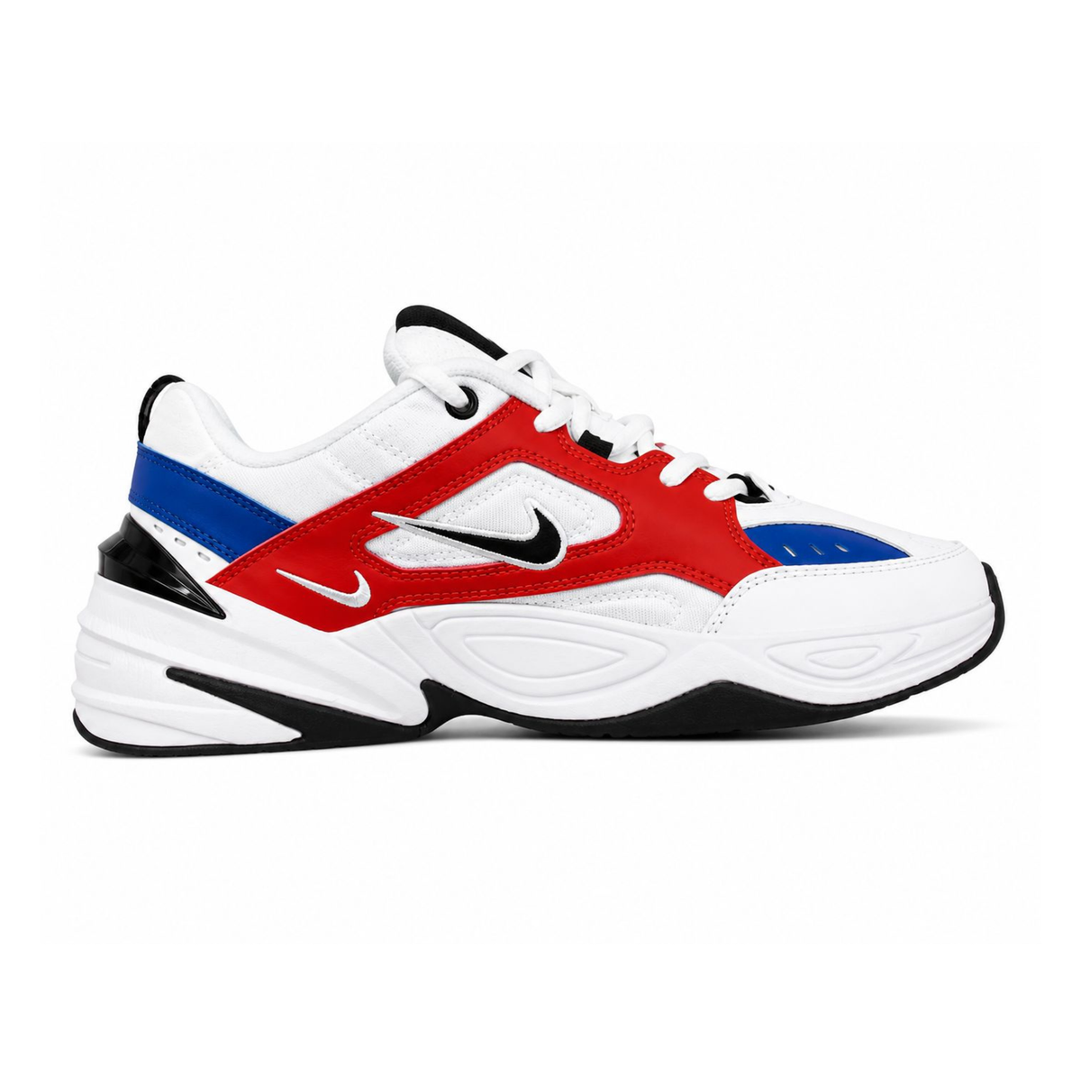 Nike M2K Tekno white, red, and blue colorway
